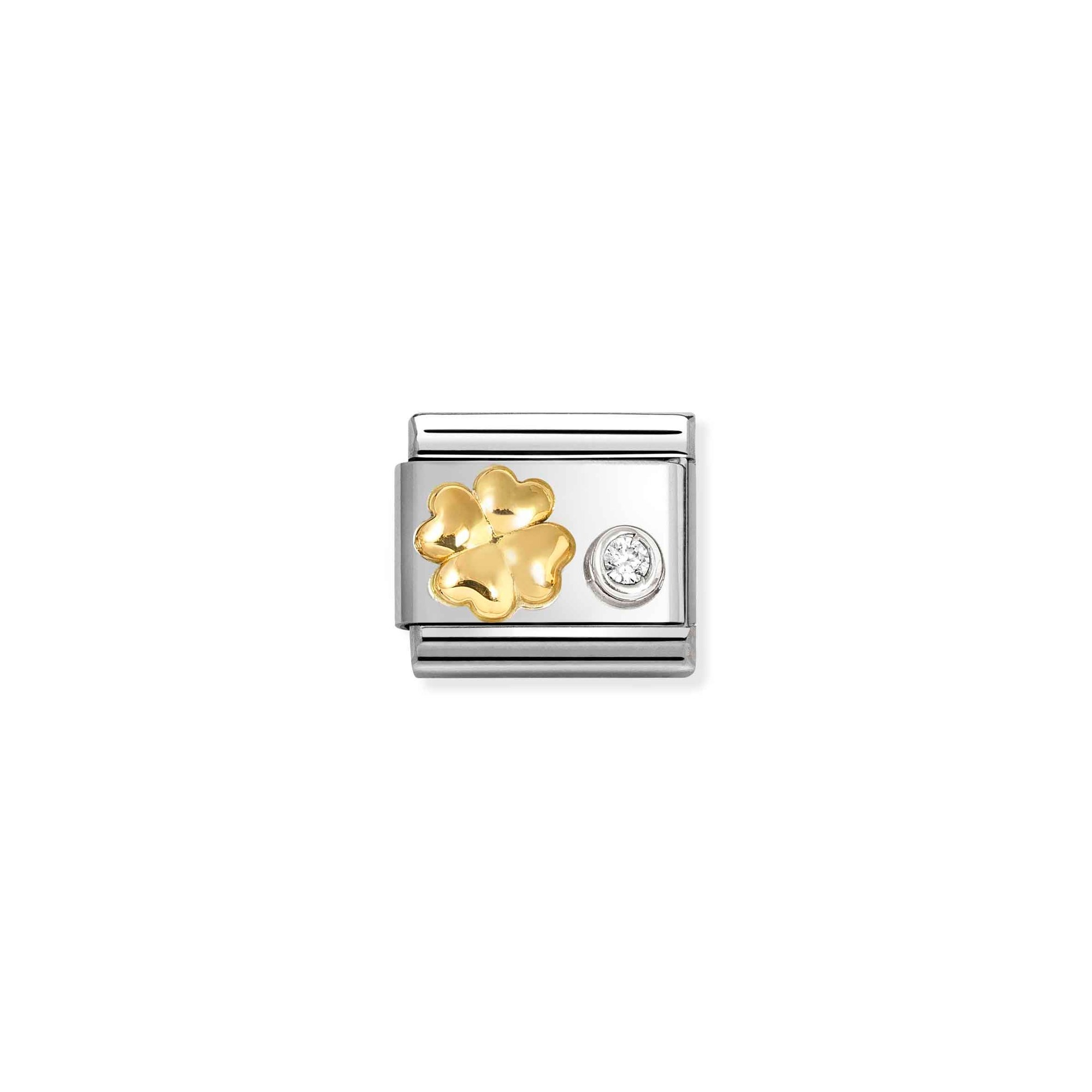 Nomination CLASSIC Element - 585 Gelbgold & Zirkonia in Sterling Silber - Fassung - Glücksklee - weißer Zirkonia – Ansicht 2