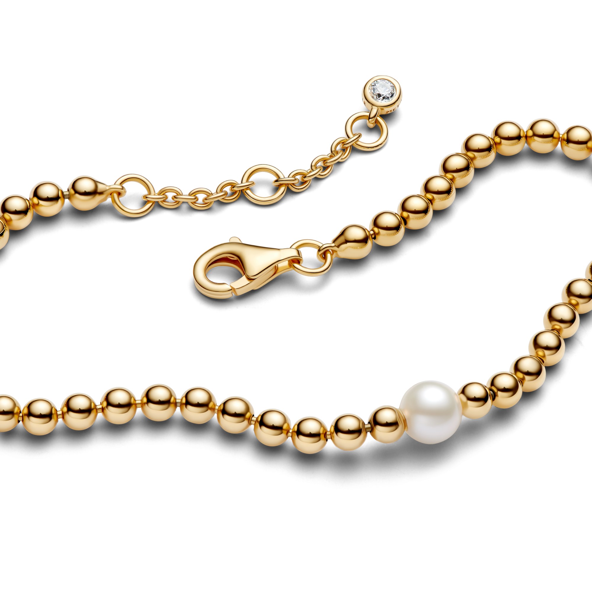 Pandora Zuchtperle & Kugeln Armband - Gelbgold verg. - Steinmix Weiß – Ansicht 3