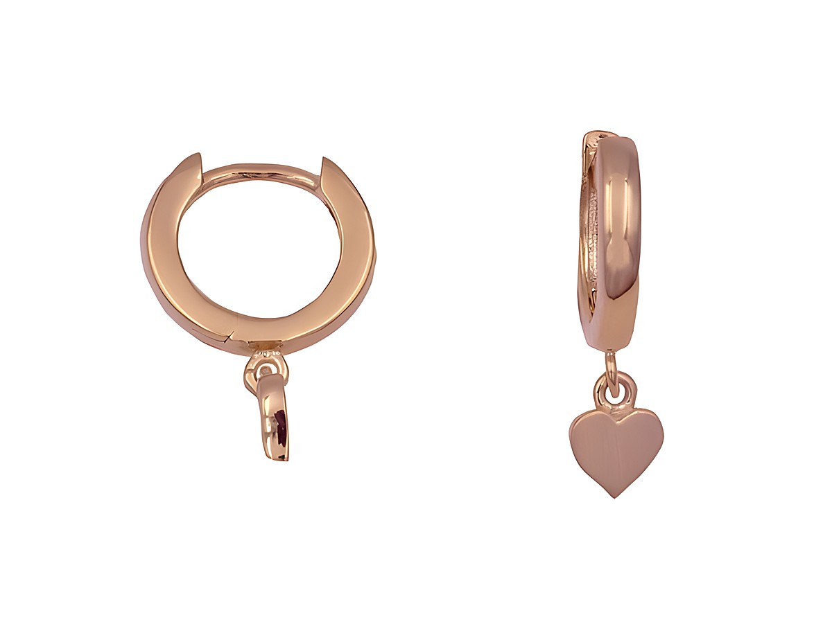 Creolen 1 cm aus Sterling Silber roségold vergoldet mit einem flachen Herzanhänger, Hersteller Juwelier Harnisch, elegant und modern gestaltet für jedes Outfit.