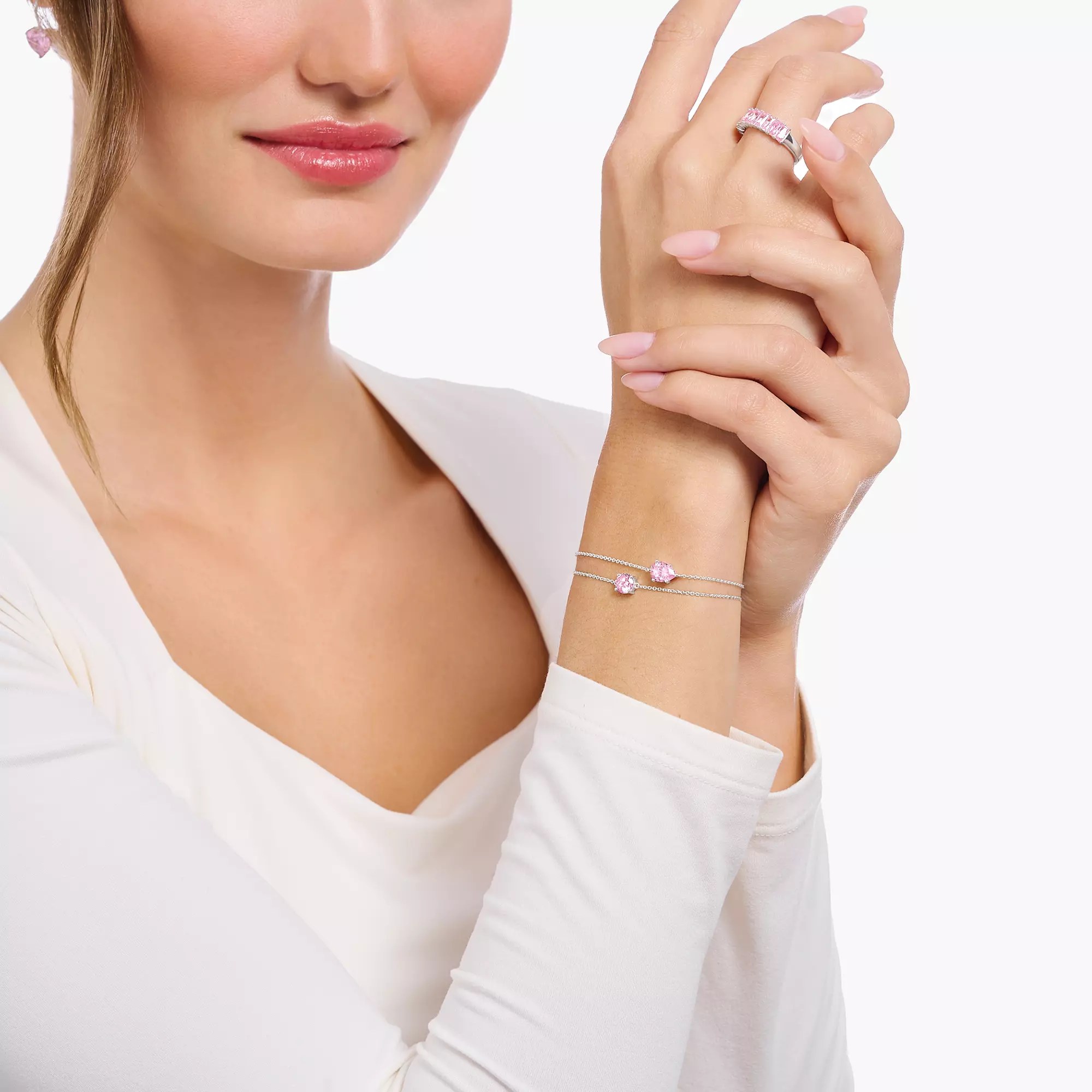 Thomas Sabo Essentials Armband - mit großem Zirkonia - Silber & Zirkonia - Rosa-Pink - 16 bis 19 cm – Ansicht 2