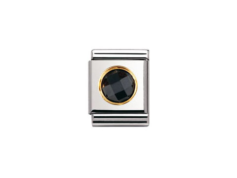 Zirkonia facettiert in Schwarz, eingefasst in edlem Metall mit goldfarbenem Rand, für das Nomination Armband, Design älter als 2014, Modellnummer 032602 11.