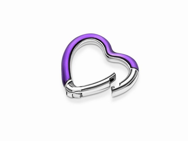 Leuchtender violetter Herz Styling-Connector aus Sterling Silber mit Emaille in lila, ideal zum Ergänzen von Pandora Ketten und Armbändern, glänzende Oberfläche, einzigartiges Design.