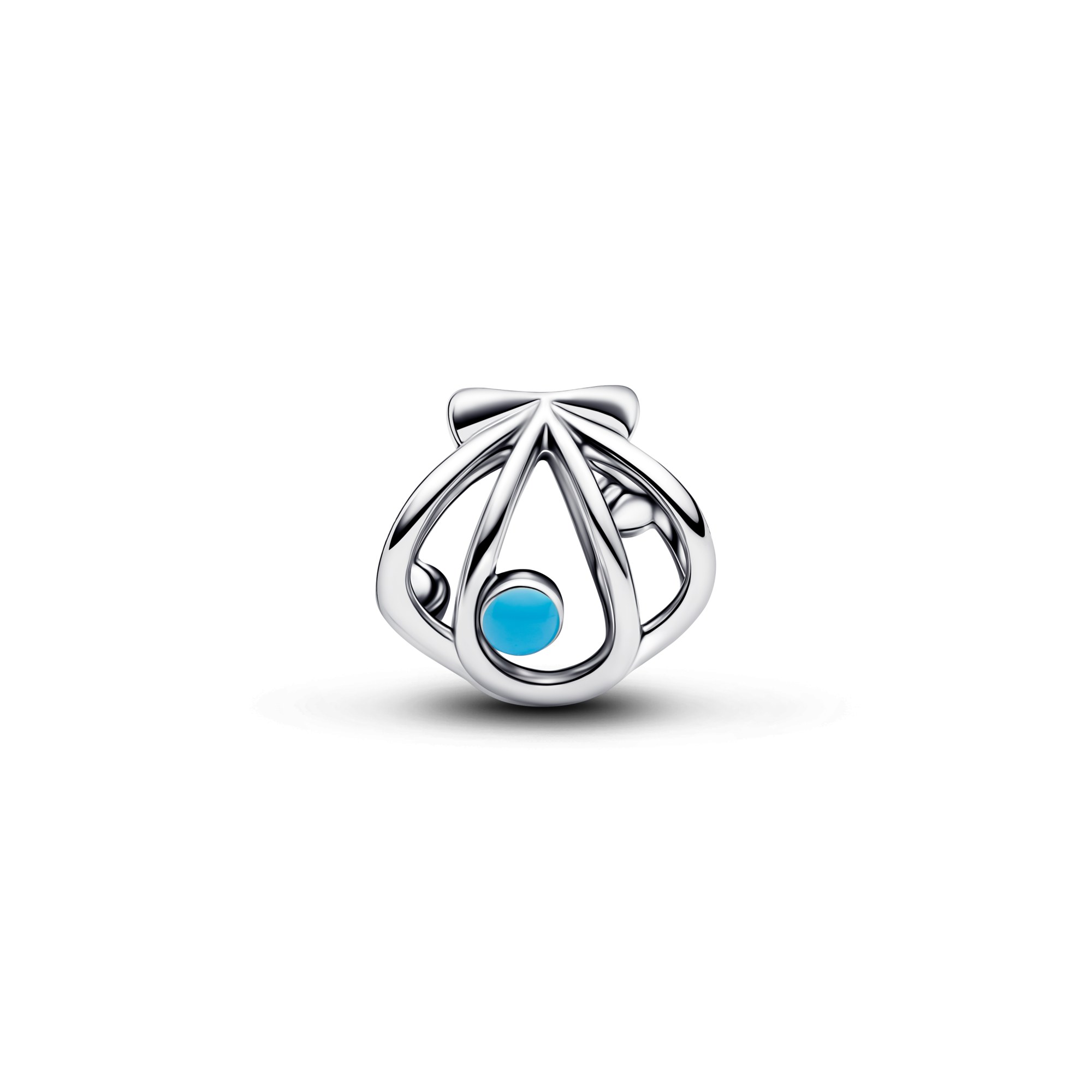 Pandora Offen gearbeiteter Muschel Charm - Silber - Blau Emaille – Ansicht 2