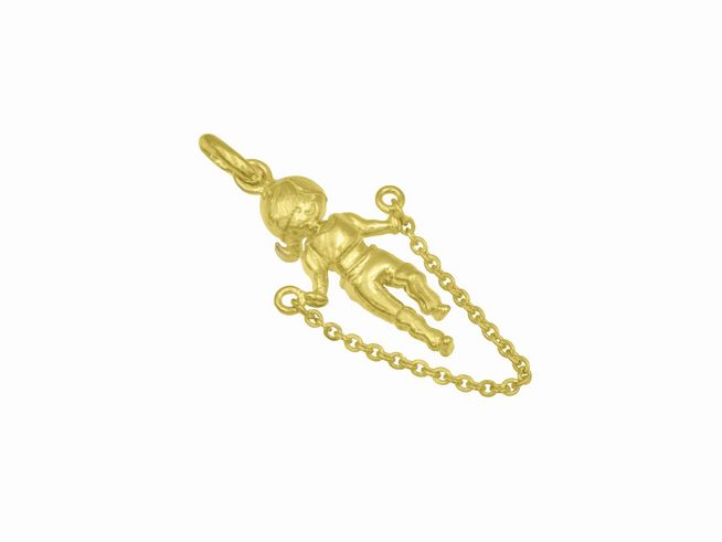 Anhänger Seilspringen aus Sterling Silber, gelbgold vergoldet, darstellt eine spielende Figur mit einer Kette, ideal für Sportliebhaber, hergestellt von Juwelier Harnisch.