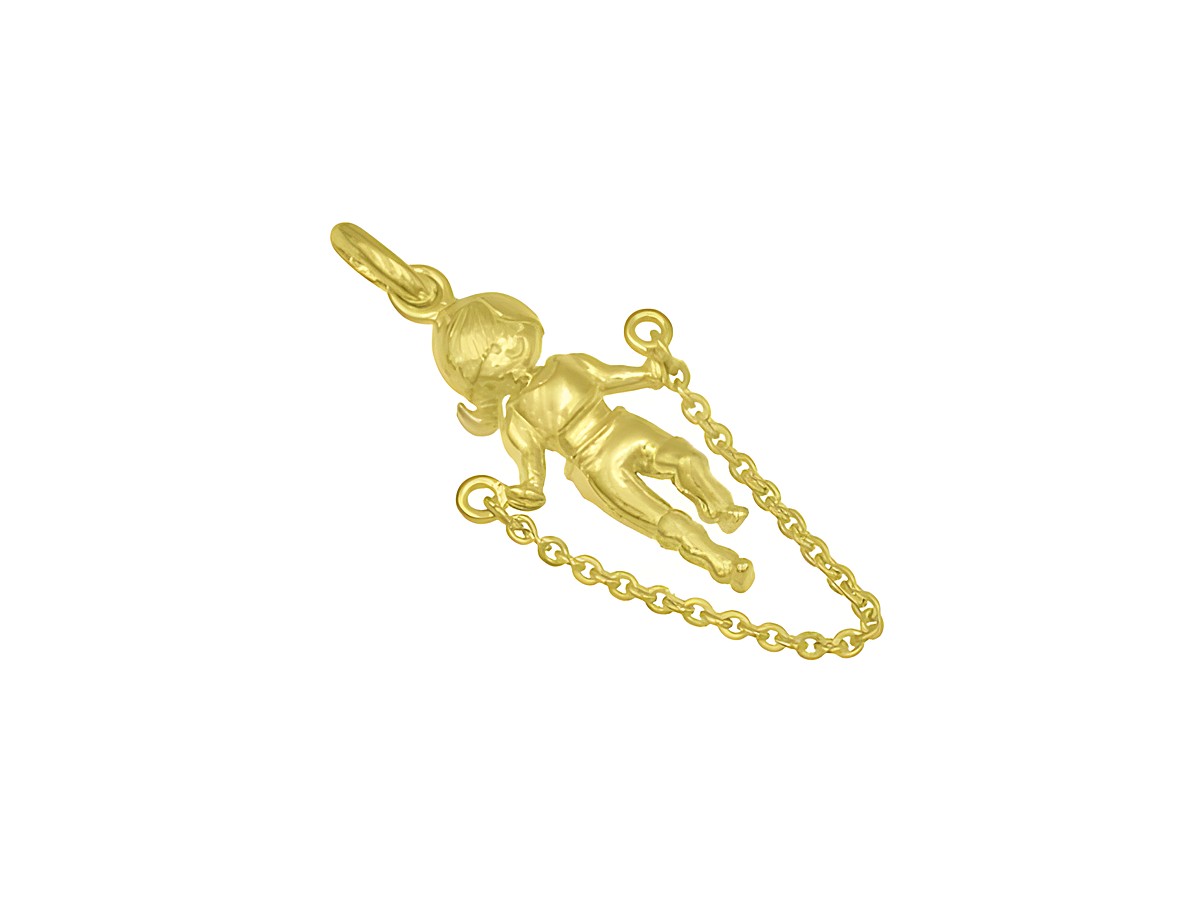 Anhänger Seilspringen aus Sterling Silber, gelbgold vergoldet, darstellt eine spielende Figur mit einer Kette, ideal für Sportliebhaber, hergestellt von Juwelier Harnisch.