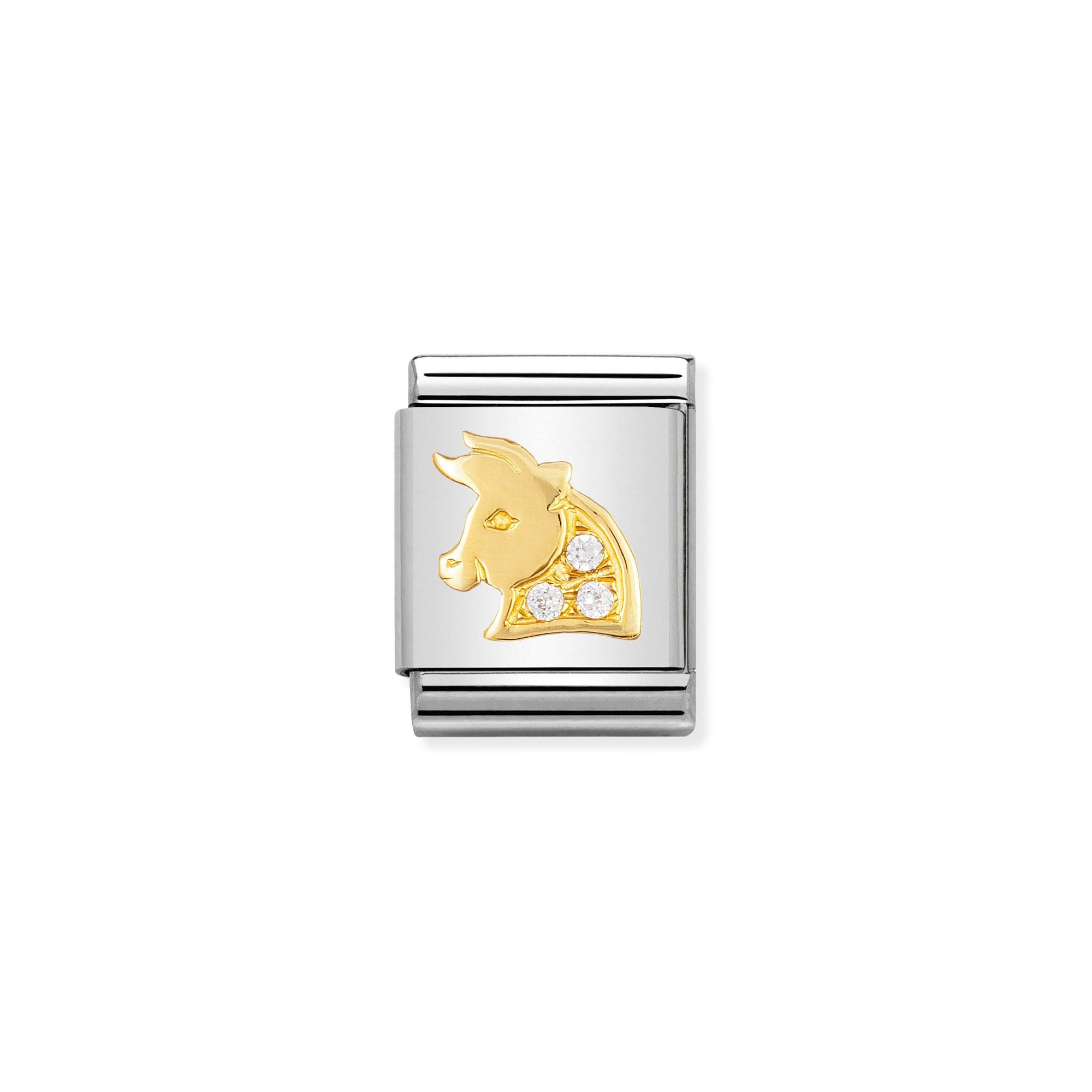Nomination Composable Big Charm Sternzeichen Stier - Edelstahl, Gold 750 Gelbgold, Zirkonia