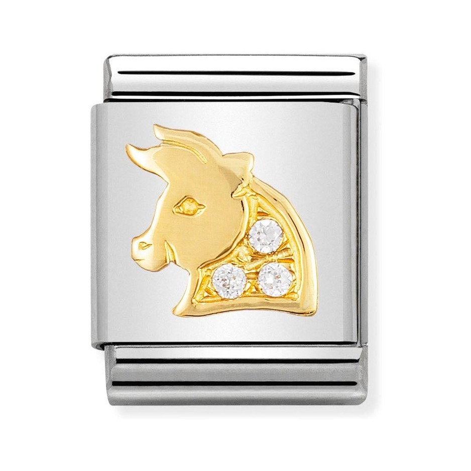 Nomination Composable Big Charm Sternzeichen Stier - Edelstahl, Gold 750 Gelbgold, Zirkonia