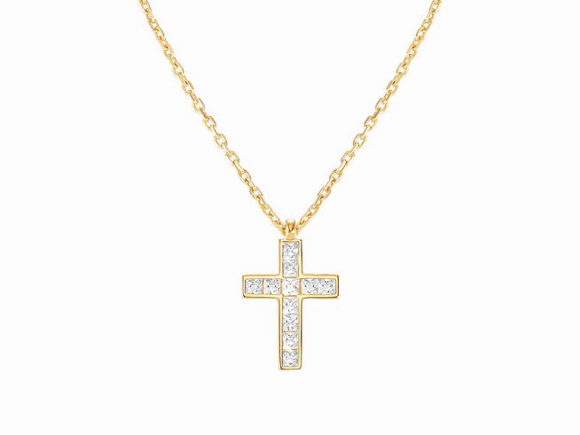 Halskette von Nomination Carismatica aus vergoldetem Gelbgold mit einem Zirkonia-Kreuzanhänger, Länge von 38 bis 44 cm, funkelnder Schmuck für eleganten Stil.