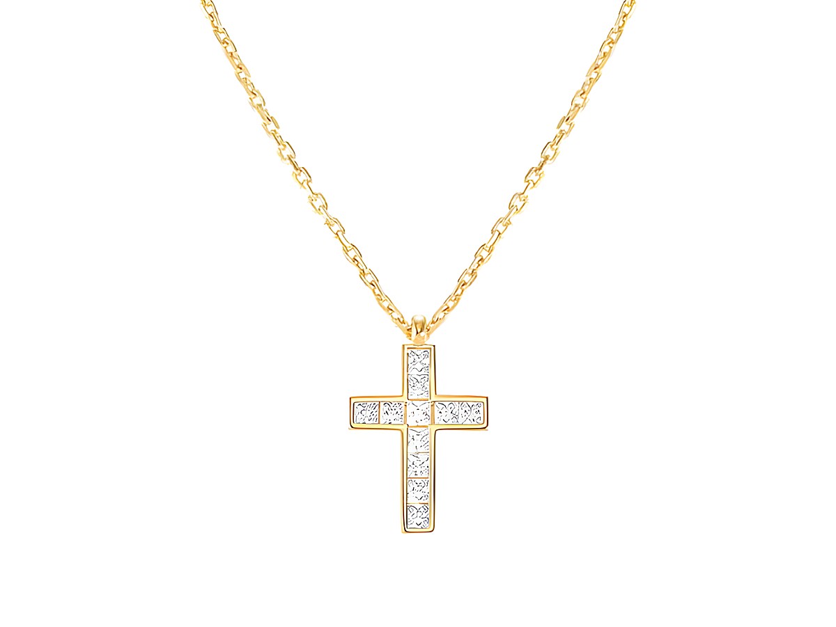 Halskette von Nomination Carismatica aus vergoldetem Gelbgold mit einem Zirkonia-Kreuzanhänger, Länge von 38 bis 44 cm, funkelnder Schmuck für eleganten Stil.