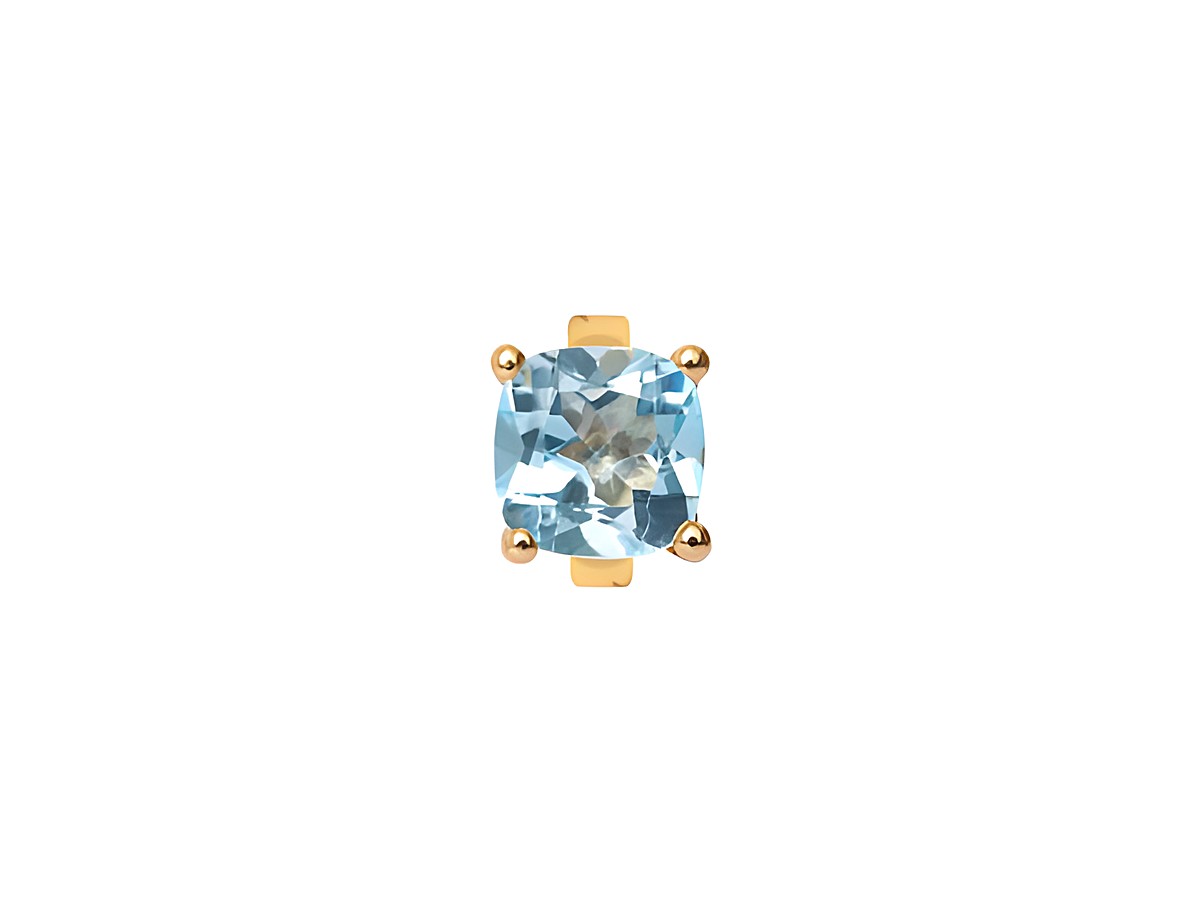 Blautopas in rechteckiger Form mit goldener Fassung, glänzend, mit klaren transparenten Oberflächen, hochwertig verarbeitet, ideale Ergänzung für Schmuckkollektionen.