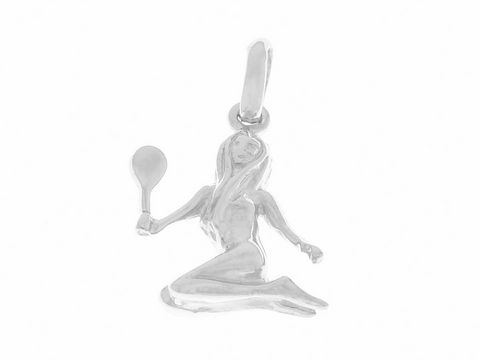Jungfrau Sternzeichen Anhänger aus 925 Sterling Silber poliert, mit einer sitzenden Figur, die einen Spiegel hält, Hersteller Juwelier Harnisch, Jungfrau.