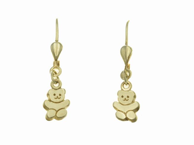 Ohrhänger Teddy aus 333 Gold in Gelbgold, poliert und niedlich, hergestellt von Juwelier Harnisch, bezaubernde Gold Ohrringe für einen verspielten Look.