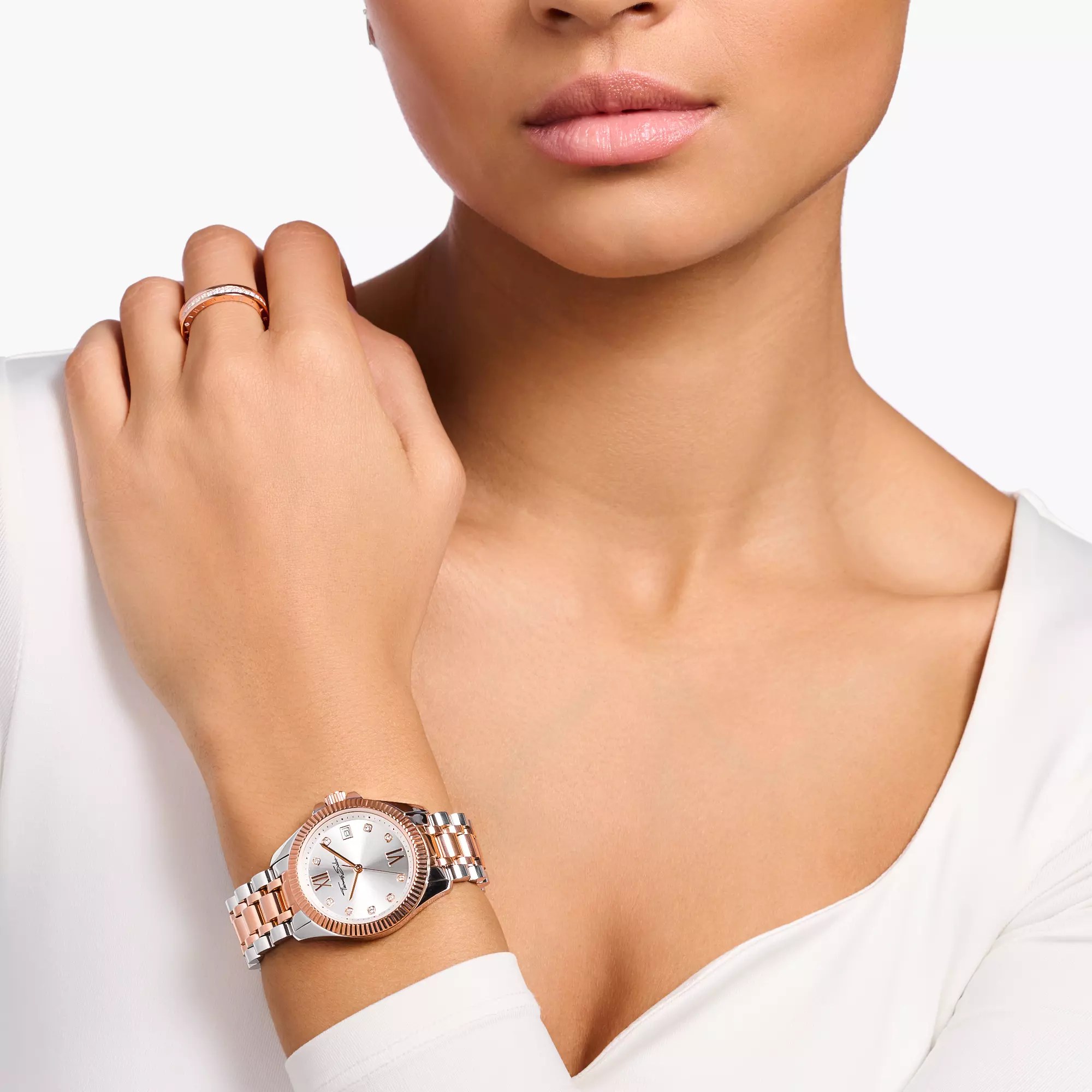 Thomas Sabo Edelstahlgehäuse - Edelstahlarmband m. IP roségoldfarbenen Links - Damenuhr – Ansicht 4