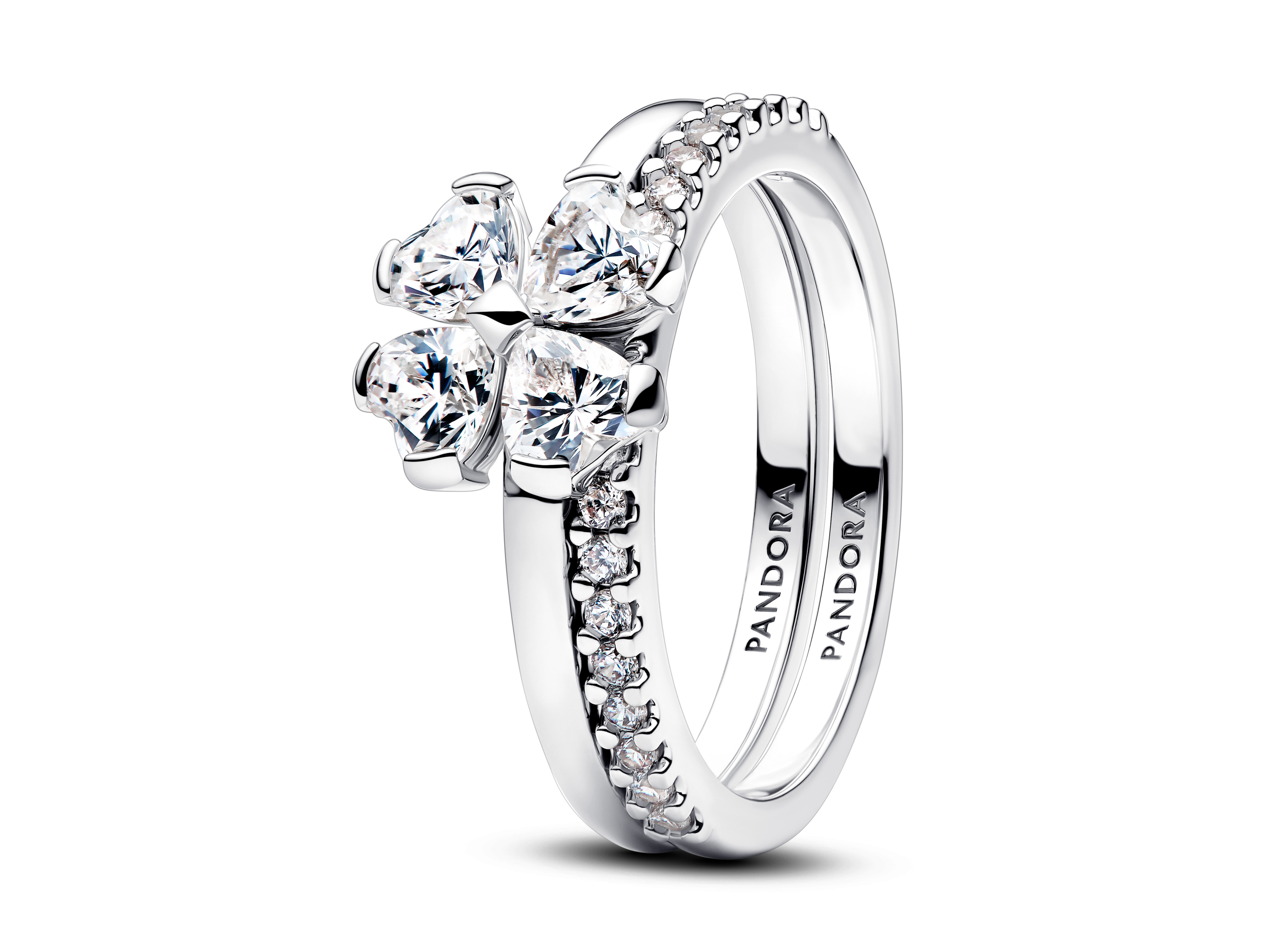 Pandora 194507C01-60 - Funkelndes Glückskleeblatt Teilbarer Ring - Sterling Silber - Zirkonia - Gr. 60