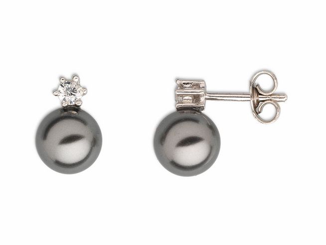 Xenox Sterling Silber Ohrringe XS5264 - PEARL DREAMS, elegante Ohrstecker mit einer glänzenden, dunklen Perle und funkelndem Stein. Ideal für festliche Anlässe oder alltäglichen Chic.