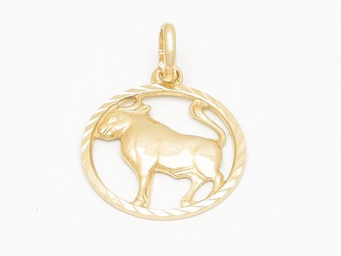 Stier Anhänger aus Gold, diamantiert, mit einem Durchmesser von 17 mm, Hersteller Juwelier Harnisch, stilvolles Design für das Sternzeichen Stier.