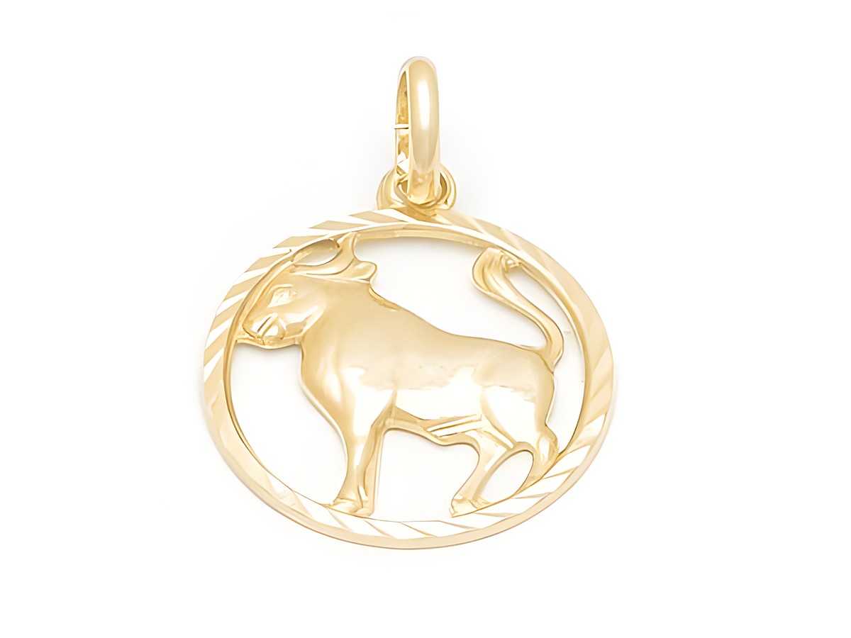 Stier Anhänger aus Gold, diamantiert, mit einem Durchmesser von 17 mm, Hersteller Juwelier Harnisch, stilvolles Design für das Sternzeichen Stier.