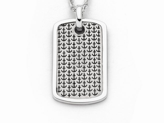 DUR Dogtag P4558 aus rhodiniertem Sterling Silber mit Anker-Motiv, präsentiert auf einer Kette, ideal als modisches Accessoire oder Geschenk. Neuheit im Sortiment.