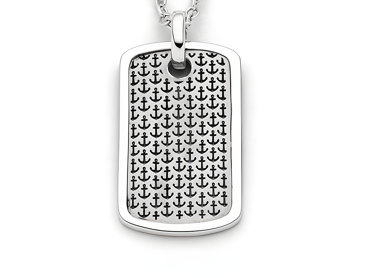 DUR Dogtag P4558 aus rhodiniertem Sterling Silber mit Anker-Motiv, präsentiert auf einer Kette, ideal als modisches Accessoire oder Geschenk. Neuheit im Sortiment.