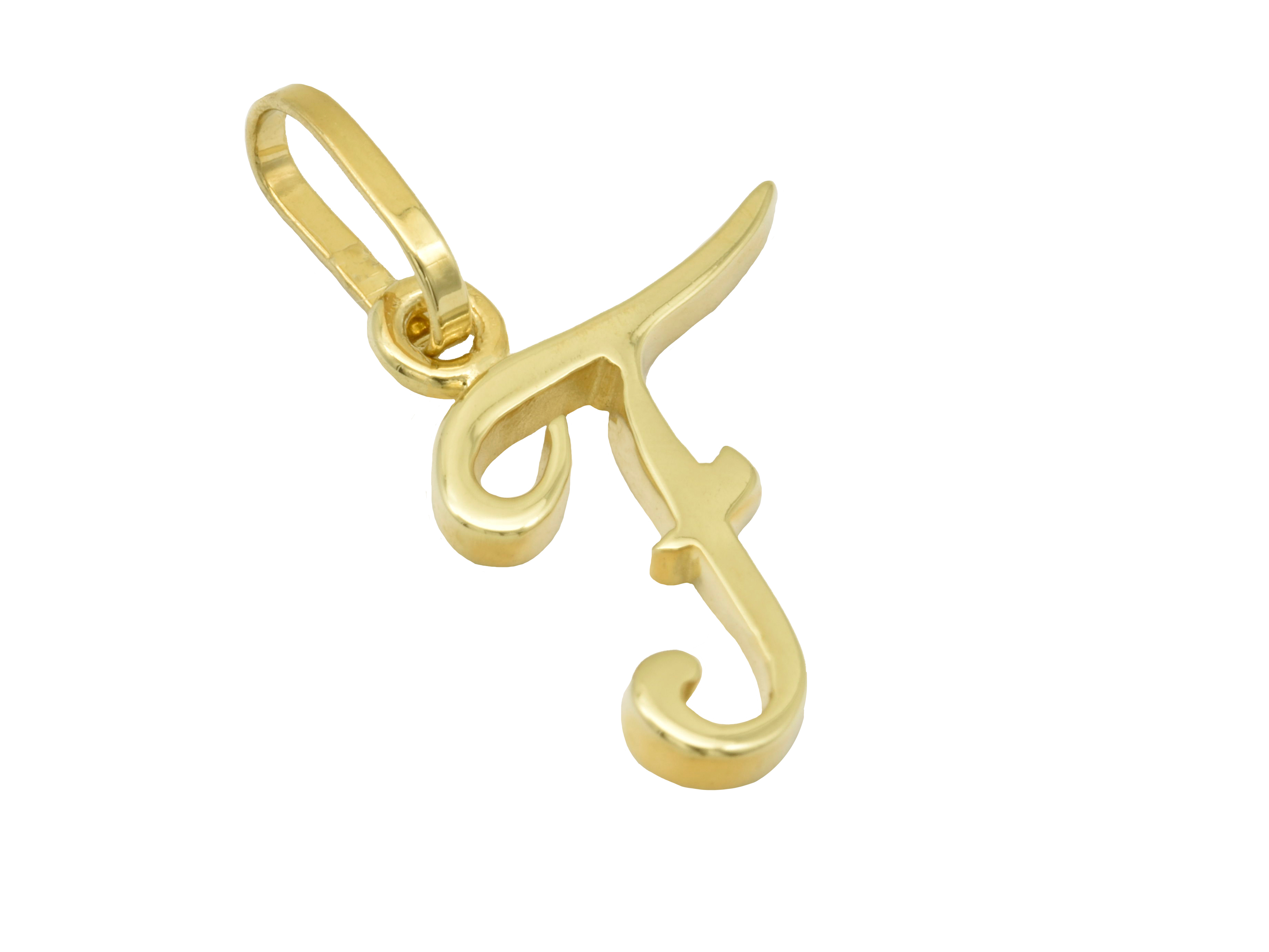 Buchstaben Anhänger F aus gelbgold 333, poliert. Hochwertige Verarbeitung von Juwelier Harnisch. Modernes Design, ideal als persönliches Schmuckstück oder Geschenk.