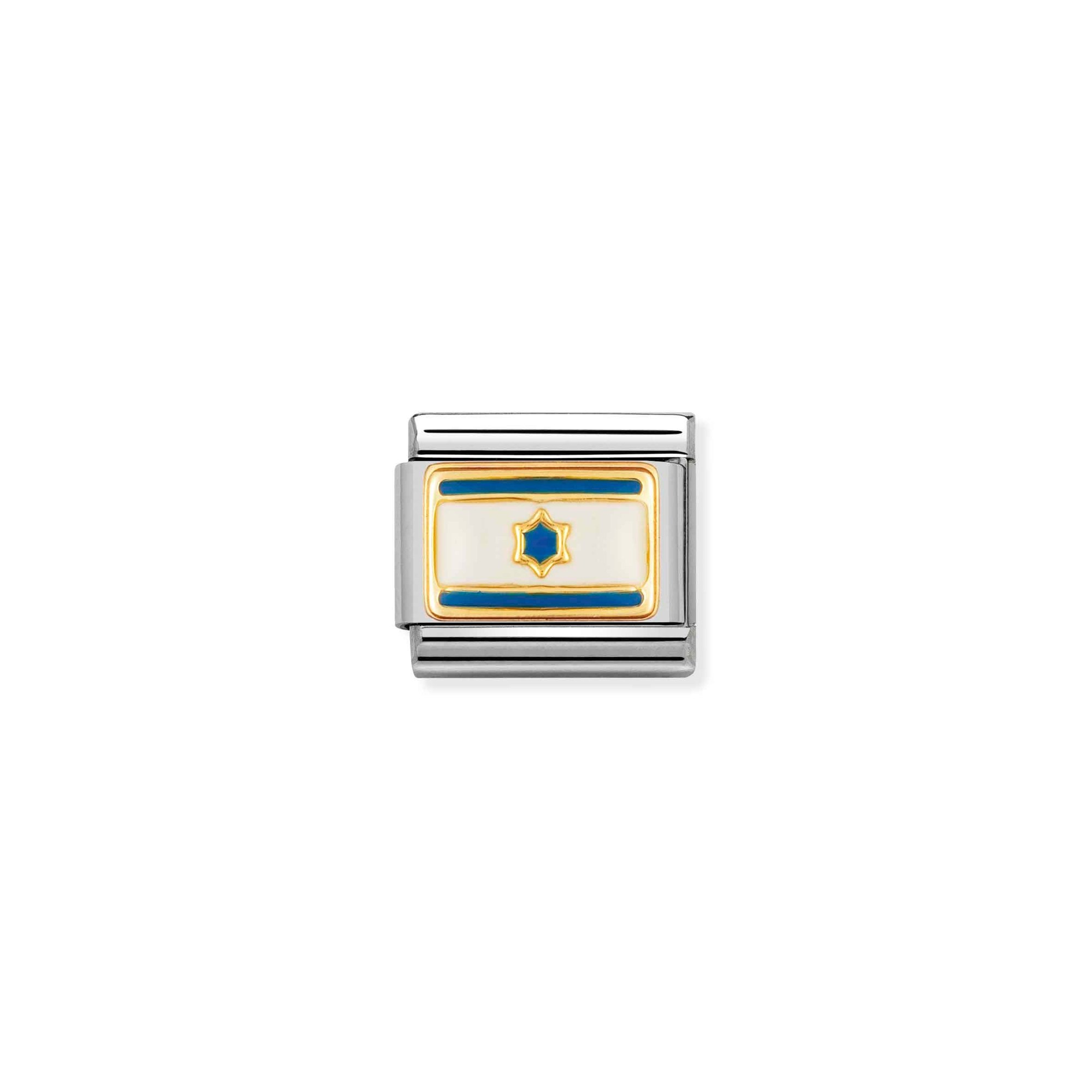 Nomination Composable Classic Charm Flagge Israel - Edelstahl, Gold 750 Gelbgold, Emaille