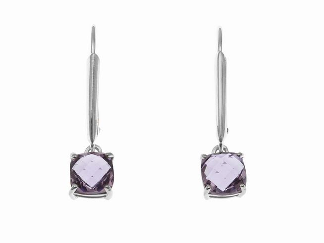 Ohrhänger Kissenschliff in Violett aus Sterling Silber rhodiniert, mit hochwertigen Steinen, elegant und zeitlos, ideal für besondere Anlässe oder im Alltag.