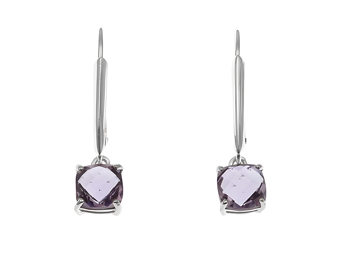 Ohrhänger Kissenschliff in Violett aus Sterling Silber rhodiniert, mit hochwertigen Steinen, elegant und zeitlos, ideal für besondere Anlässe oder im Alltag.