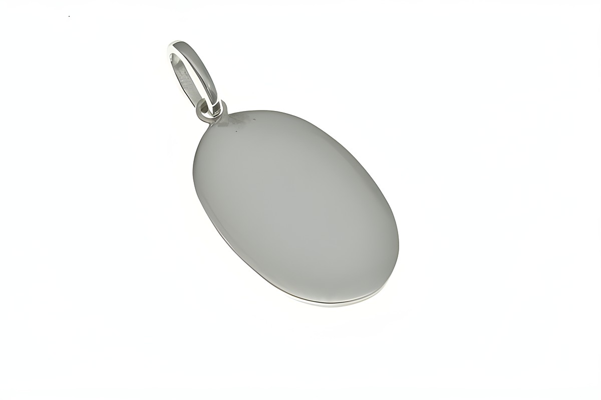 Gravurplatte Oval Anhänger aus Sterling Silber rhodiniert, zeitloses und schlichtes Design, Hersteller: Juwelier Harnisch. Ideal für persönliche Gravuren.