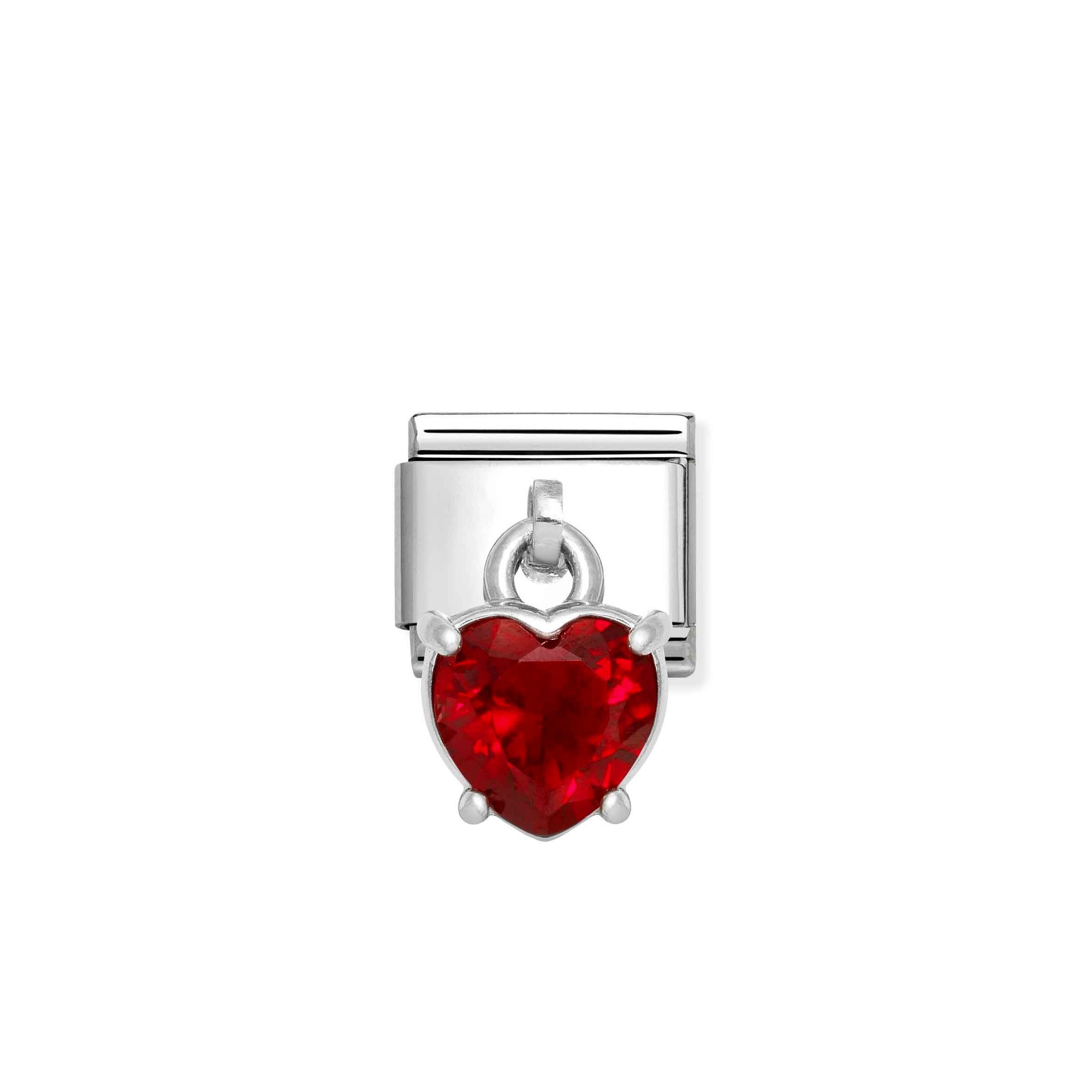 Nomination Composable Classic Charm Herz Anhänger rot - Edelstahl, Sterling Silber, Zirkonia