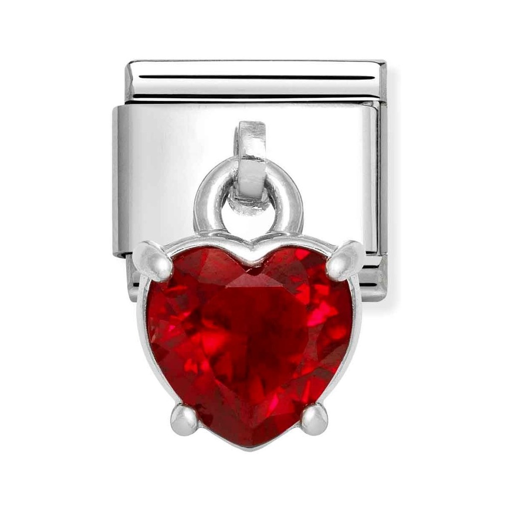 Nomination Composable Classic Charm Herz Anhänger rot - Edelstahl, Sterling Silber, Zirkonia