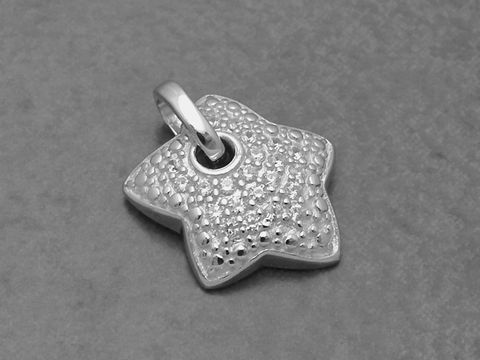 39472-0 Sterling Silber Anhänger in Form eines Sterns, Hersteller Juwelier Harnisch, mit strukturiertem Design, ideal für Schmuckliebhaber, unter dem Thema Sonne Mond Sterne.