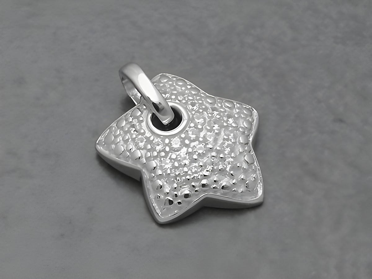 Sterling Silber Anhänger in Form eines Sterns, Hersteller Juwelier Harnisch, mit strukturiertem Design, ideal für Schmuckliebhaber, unter dem Thema Sonne Mond Sterne.