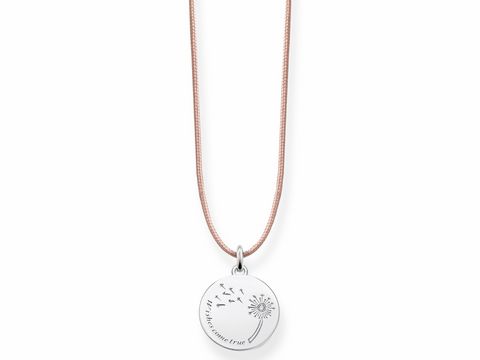 Thomas Sabo Kette mit doppeltem Silberanhänger, der eine Pusteblume zeigt, auf einem zarten Kettenband in 80 cm Länge, ideal für stilvolle Akzente.