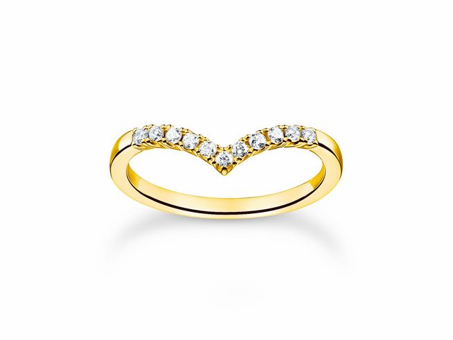 Thomas Sabo Ring TR2394-414-14-56 aus vergoldetem Sterling Silber in der Größe 56, Herzform mit funkelnden Zirkonia-Steinen, elegantes und modernes Design.