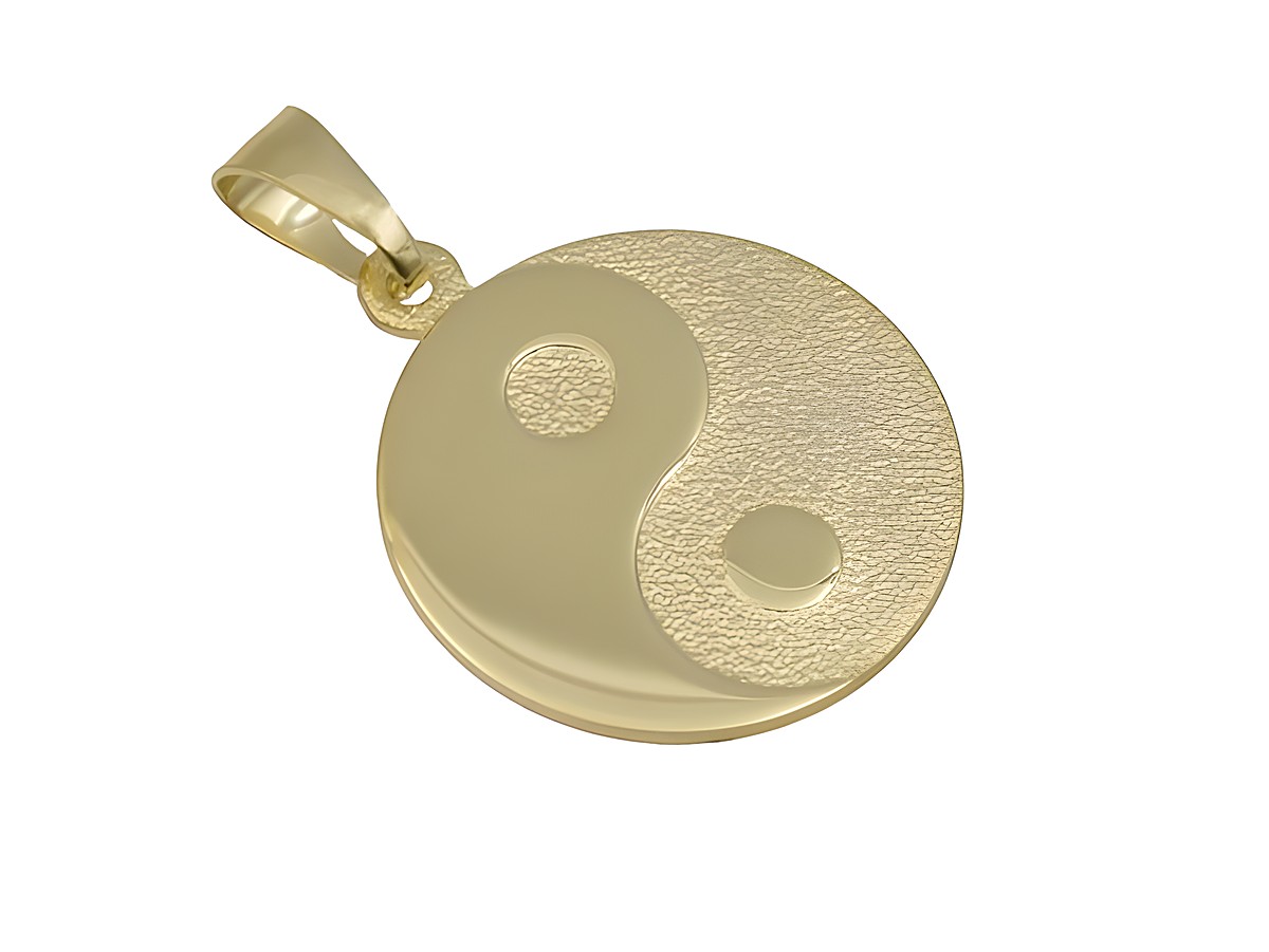 Yin Yang Anhänger aus 925 Sterling Silber, teilmattiert und gelb vergoldet, von Juwelier Harnisch, als Glücksbringer. Elegant und symbolträchtig in runder Form.