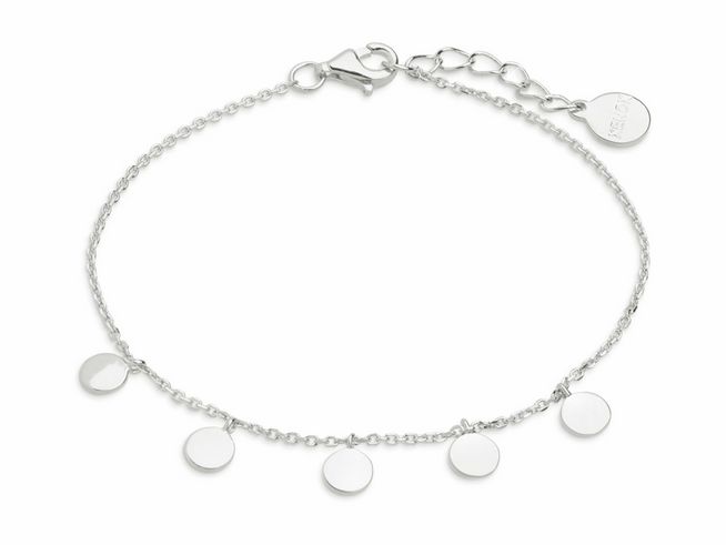 Xenox Sterling Silber Armband XS3691 mit einer Ankerkette, 18,5 cm lang, verziert mit fünf glatten, runden Anhängern, perfekt für eine persönliche Gravur, elegantes Design für jeden Anlass.