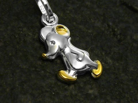 Bicolor Sterling Silber Anhänger in Form einer Maus, mit goldenen Details, ideal für Kinder, Hersteller Juwelier Harnisch, verspieltes und niedliches Design.