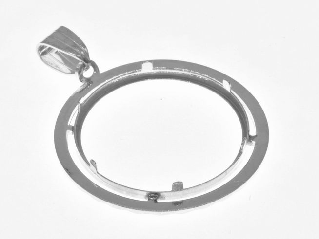 Silberner Münzfassung Anhänger mit Diamantschliff für Münzen bis 3,0 cm Durchmesser, hergestellt aus 925 Sterling Silber von Juwelier Harnisch.