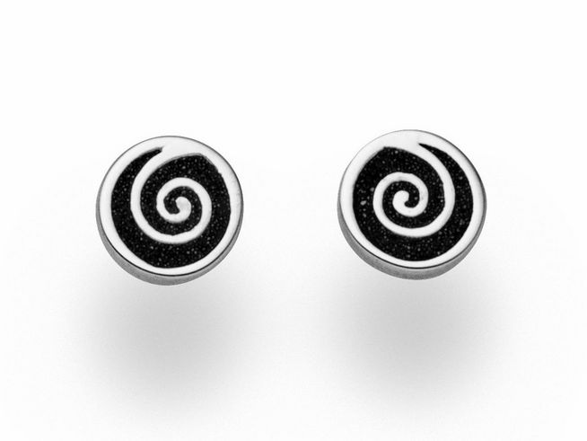 DUR Ohrring Spirale 2.0 in Sterling Silber mit schwarzem spiralförmigem Muster. Elegantes Design für jeden Anlass, ideal als modisches Accessoire. Hersteller DUR.