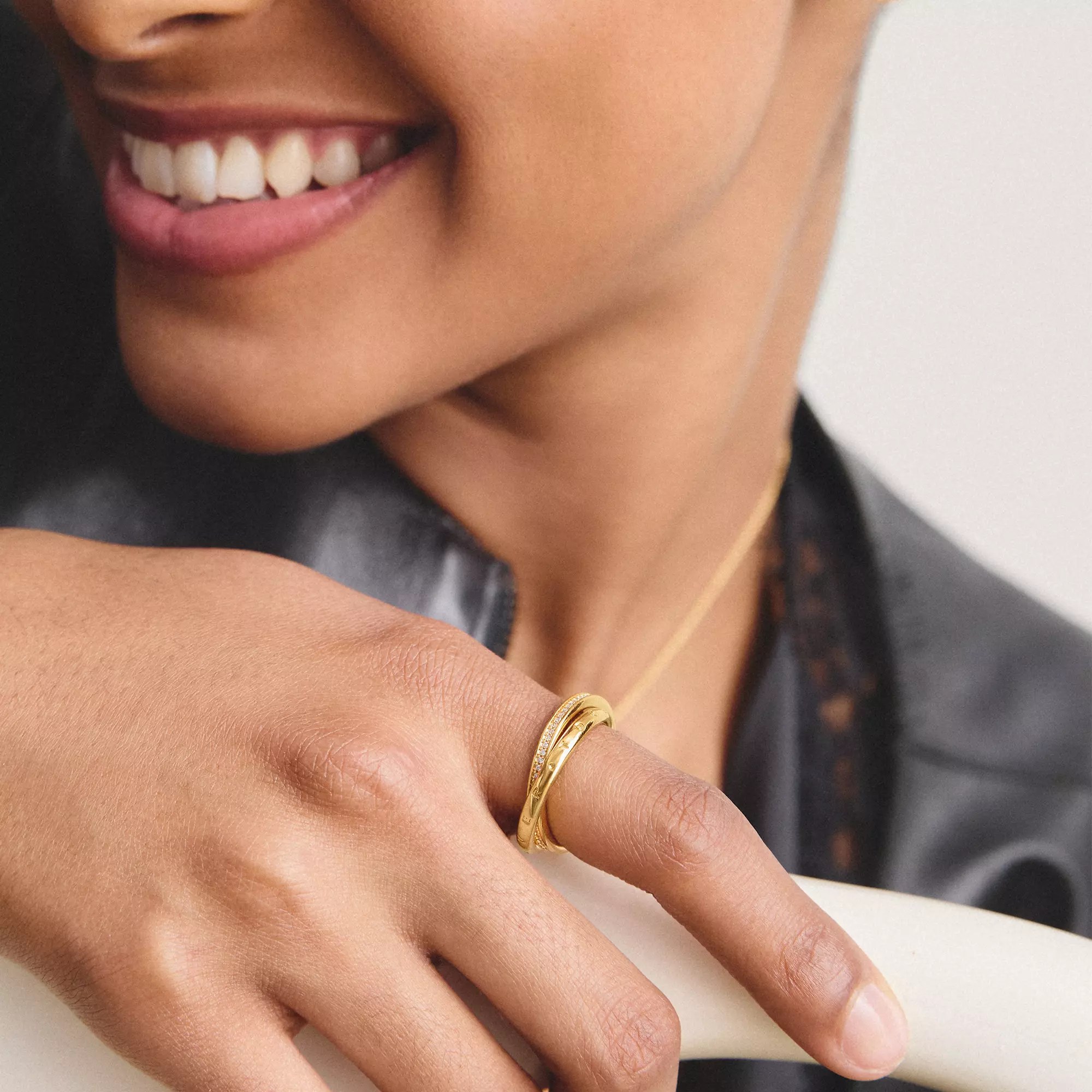 Thomas Sabo Doppelring Together mit weißem Zirkonia – vergoldet – Ansicht 3