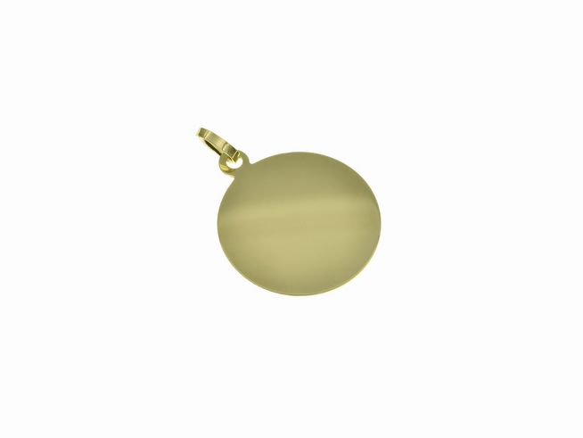 Gold Anhänger 10,5 mm Gravurplatte rund Hersteller Juwelier Harnisch Gravuren glänzender, runder Anhänger aus Gold mit Aufhänger, ideal für persönliche Gravuren.
