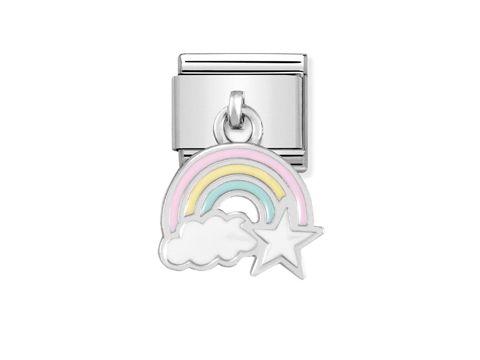 Charm von NOMINATION Classic SilverShine 331805 17 mit buntem Regenbogen, einer Wolke und einem Stern, ideal für individuelle Schmuckkreationen und fröhliche Akzente.