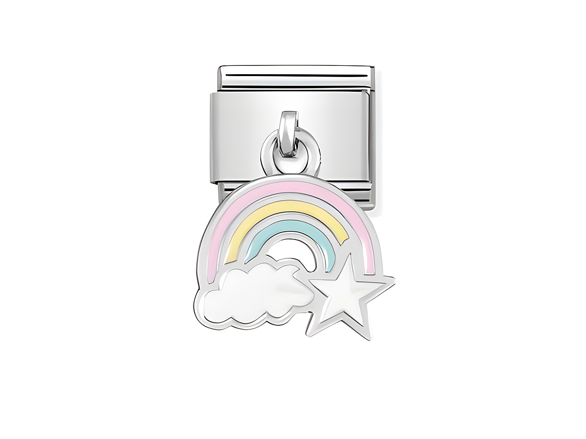 Charm von NOMINATION Classic SilverShine 331805 17 mit buntem Regenbogen, einer Wolke und einem Stern, ideal für individuelle Schmuckkreationen und fröhliche Akzente.