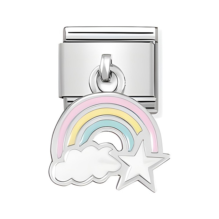 Charm von NOMINATION Classic SilverShine 331805 17 mit buntem Regenbogen, einer Wolke und einem Stern, ideal für individuelle Schmuckkreationen und fröhliche Akzente.