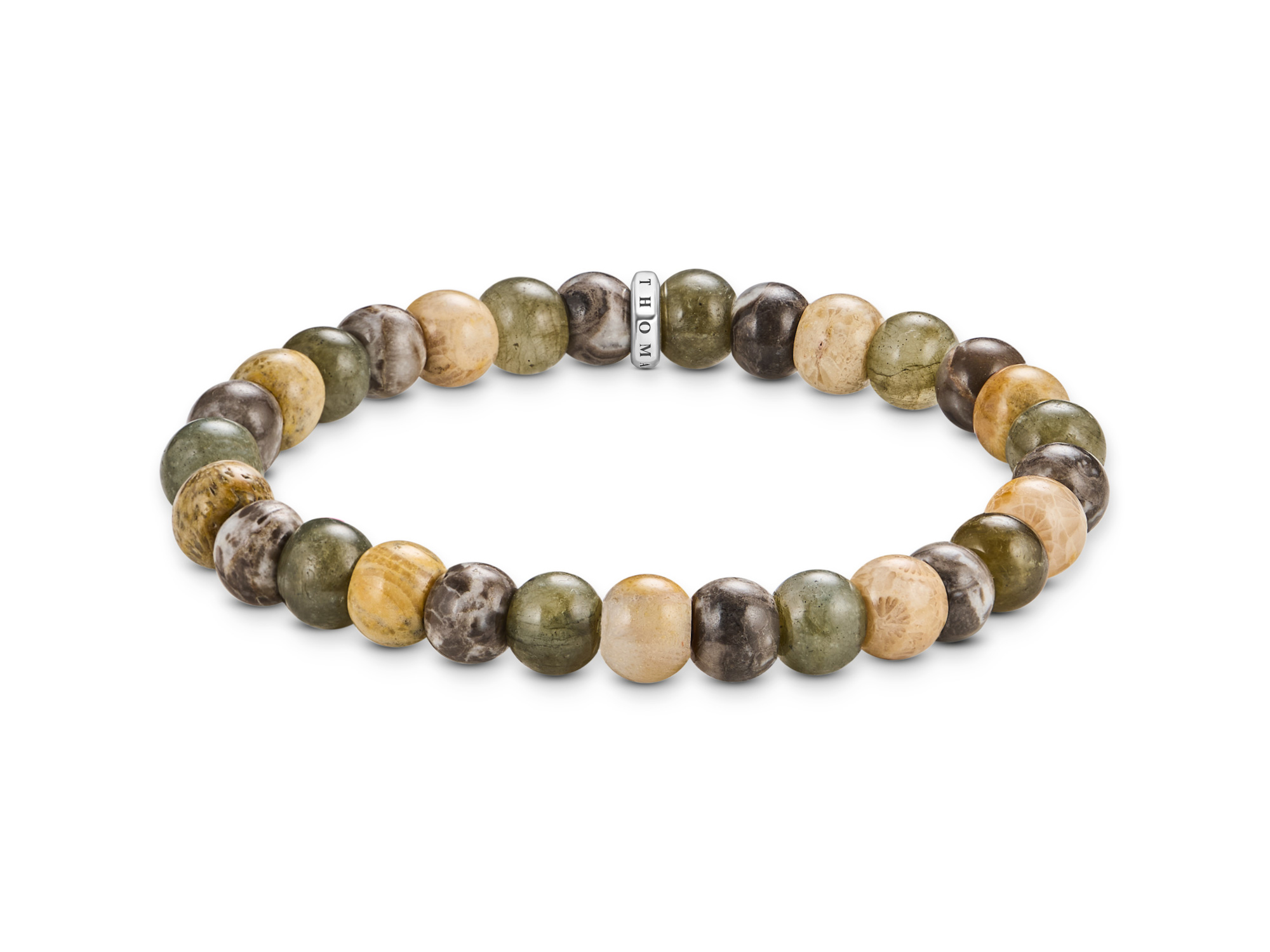 Bunt gefädeltes Bead Armband von Thomas Sabo aus verschiedenen Natursteinen, 17 cm lang, Modell A2196-353-7-L17, aus der Rebel Basics Kollektion, elegant und modern.