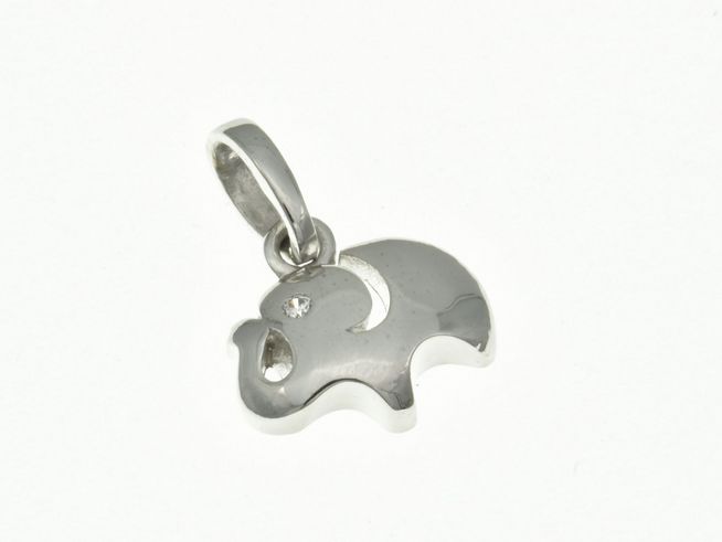 Elefant Anhänger aus rhodiniertem Sterling Silber mit Zirkonia, ideal für Kinder, zart und verspielt gestaltet, passend zu jedem Anlass.