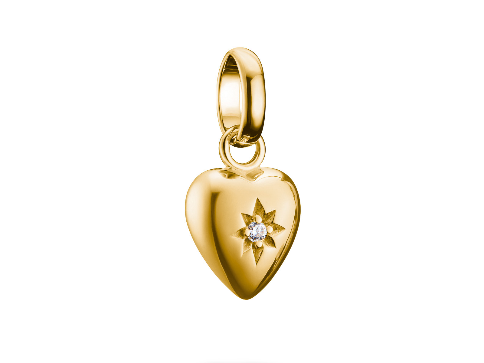 Herzförmiger Charm aus Silber und Gold mit Zirkonia und einer Sternengravur in der Mitte, ideal für den Charm Club CONNECT von Thomas Sabo.