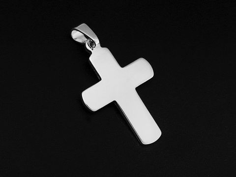 Silber Anhänger in Form eines Kreuzes aus 925 Sterling Silber rhodiniert mit abgerundeten Ecken, Größe 2,2 cm, schlichtes Design, Hersteller Juwelier Harnisch.