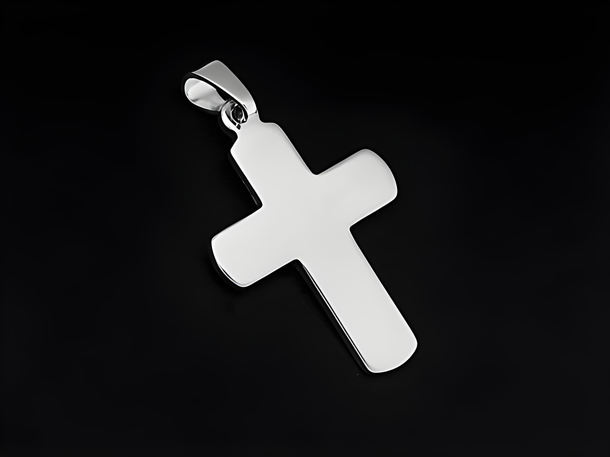 Silber Anhänger in Form eines Kreuzes aus 925 Sterling Silber rhodiniert mit abgerundeten Ecken, Größe 2,2 cm, schlichtes Design, Hersteller Juwelier Harnisch.