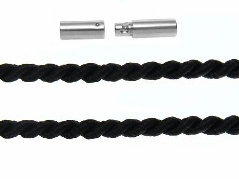 Kordel gedreht 85 cm in Schwarz mit 2 mm Dicke und silbernem Bajonett von Juwelier Harnisch, ideal für eleganten Schmuck.